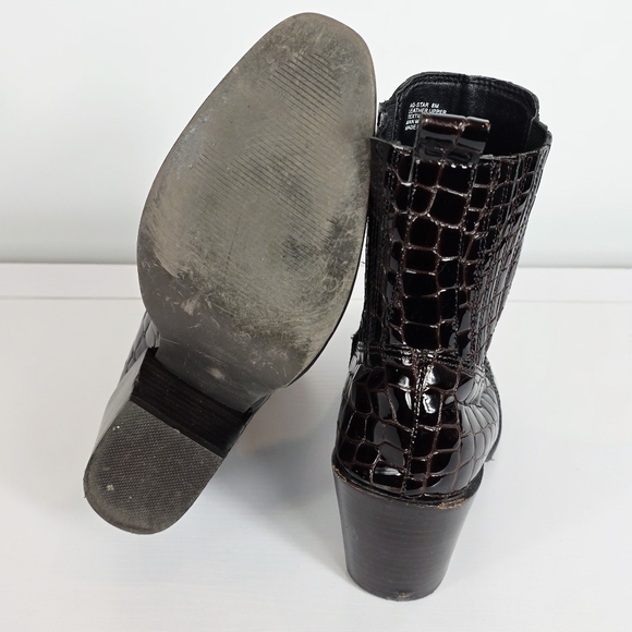 Aqua Dark Brown Patent Leather Crocodile Embossed Ankle Bootie Women's Size 8M - Picture 14 of 14
